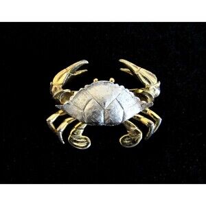 Vintage Napier Gold Silver Tone Crab Figural Brooch Pin Ocean Life Beach